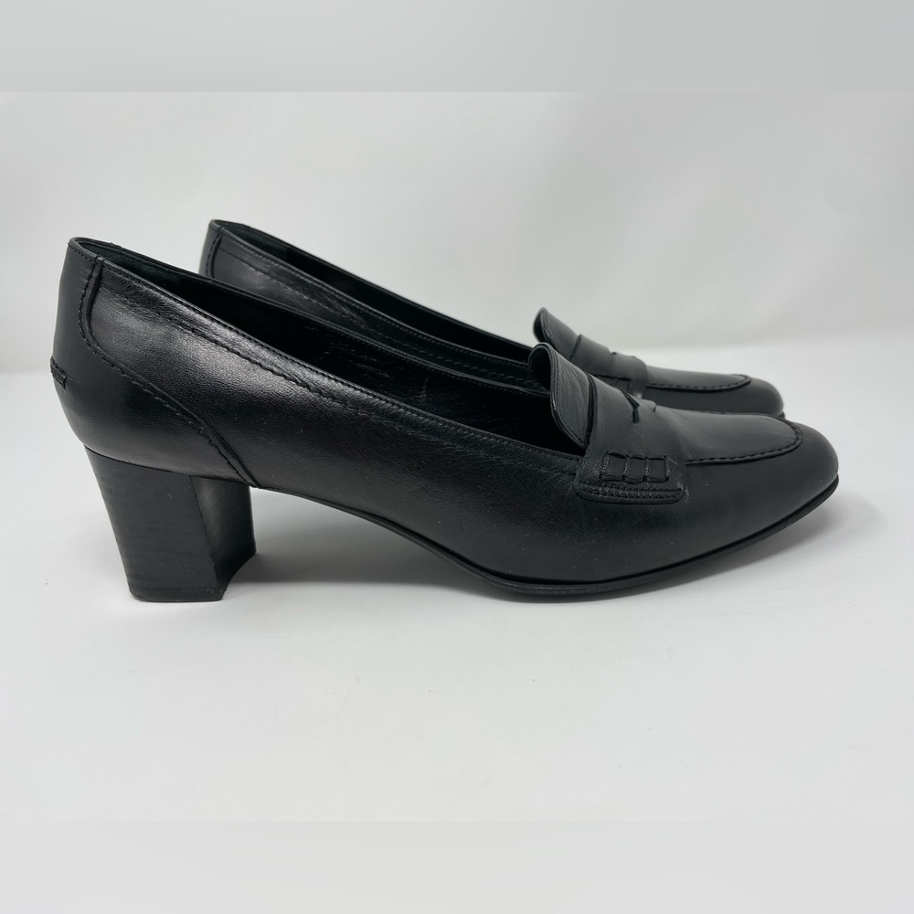 Brooks Brothers Women’s 346 Black Stack Heeled Penny Loafers Size 9